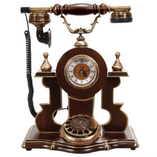 Saatli Ceviz Ahşap Telefon