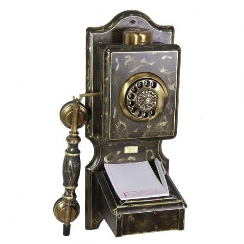Notluklu Antik Duvar Ahşap Telefon